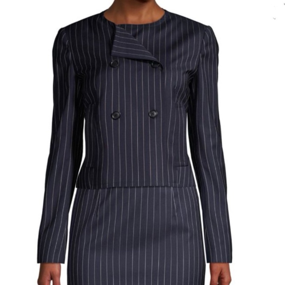 Hugo Boss Jameta Traceable Wool Pinstripe Cropped Jacket